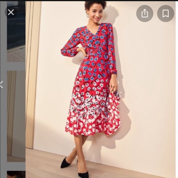 Ann Taylor Red and Blue Floral Midi Dress - Picture 2 of 2